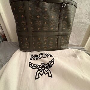 MCM Olive Monogram Tote Bag